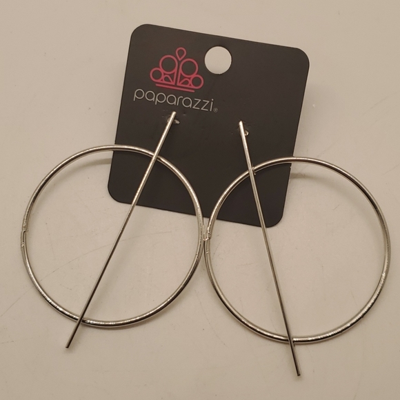 Silver Hoop & Rod Abstract Earrings - Picture 2 of 4